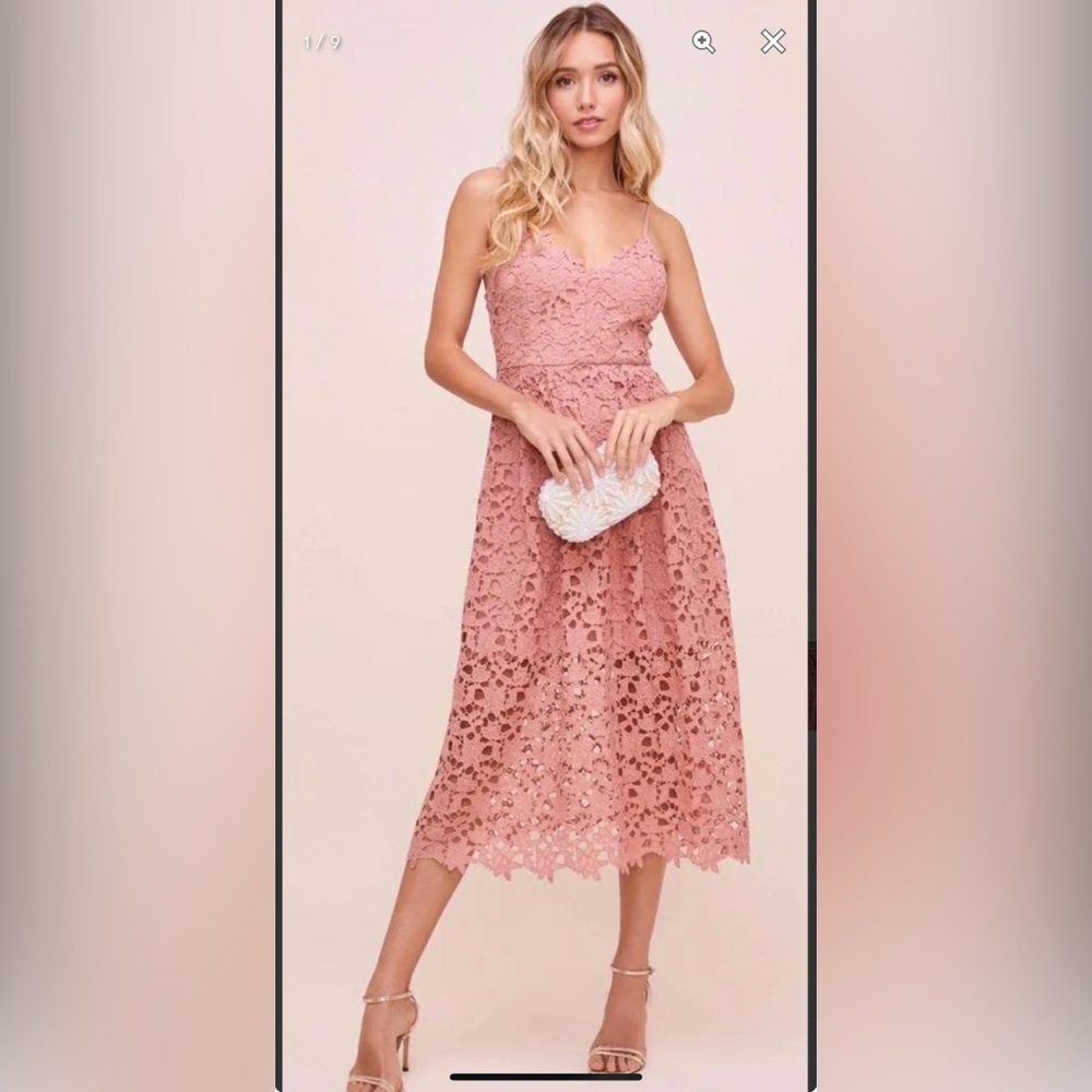 ASTR The Label Lace A-Line Midi Dress Dark Blush (Pink Mauve) Crochet Size: XS